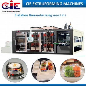 [Hot Item] RPET/PP/PS/PLA/ABS Disposable Plastic Containers Trays Lids 3-Station Automatic Plastic Thermoforming Machine Plastic Machinery