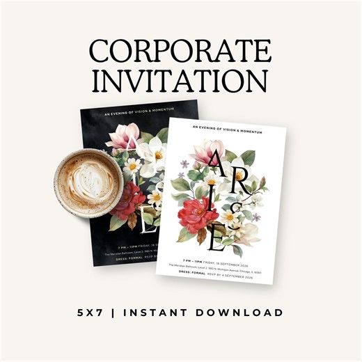 Corporate Event Invite, Floral Gala Invitation Canva Template, Womens Leadership, Black Tie Charity Dinner, Editable Instant Download - Etsy