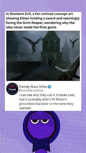 In Resident Evil, fan spots art of Ethan Winters with a sword facing Grim Reaper. #residentevil