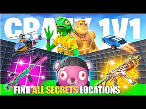 CRAZY 1V1 FFA ALL GUNS & RIDES MAP FORTNITE CREATIVE - ALL SECRETS LOCATIONS (SECRET CODE) PART 16
