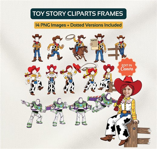 Editable Toy Story Cliparts Bulletin Board Add Your Own Face Blank Kids Costume Characters Photo Canva Frames DIY Birthday Party Cake Topper - Etsy