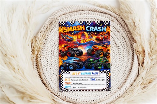 Monster Truck Birthday Invitation, Hot Wheels Invite (digital Download) - Etsy