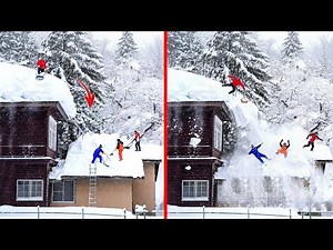 Idiot Snow Removal: Massive Roof Avalanche | Extreme Dangerous Plow Truck Fails