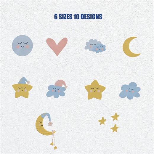 Baby Nursery Embroidery Designs – Moon, Star, Cloud Machine Files (digital Download) - Etsy