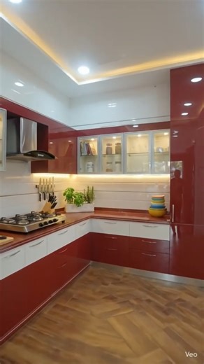 Beautiful Red Theme Modular kitchen for Modern Home