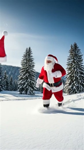 Santa’s hat flying away and him chasing it