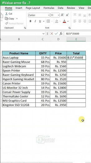 Fix value #value error in excel #excelshorts