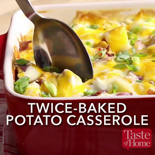 Dish up easy 13x9 baked potatoes when you're on side dish duty. FULL RECIPE for Twice-Baked Potato Casserole: http://spr.ly/61848Efru | Taste of Home