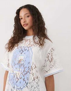 ASOS DESIGN oversized lace top with football graphic in white | ASOS