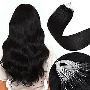Senmy Micro Links Hair Extensions Human Hair 22inch Jet Black Human Hair Micro Ring 0.5g/strand 50g/pack Micro Loop Hair Extensions Real Human Hair For Women