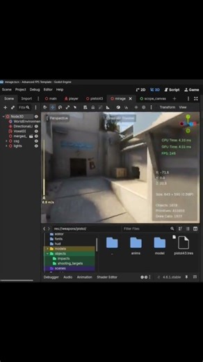 Editor showcase of how Mirage from Counter-Strike 2 looks in Godot engine