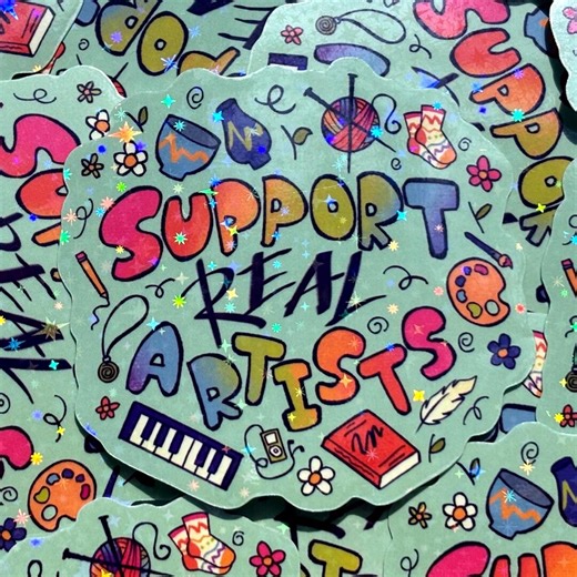 Support Real Artists Anti-ai Sticker | Waterproof Holographic Vinyl Sticker - Etsy