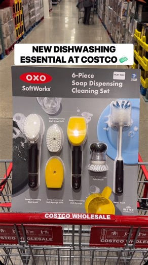 🧼 Soap Dispensing Cleaning Brush Set at Costco! This incredibly useful 6-piece set features a brush, sponge, and palm brush, all of which are soap dispensing! 😍 It also includes a bottle brush and refills for the sponge & brush! This set is a dish washing game changer!! Best of all, it’s just $17.99 #costco #costcofinds #soapdispensing #cleaningbrush | Costco Buys
