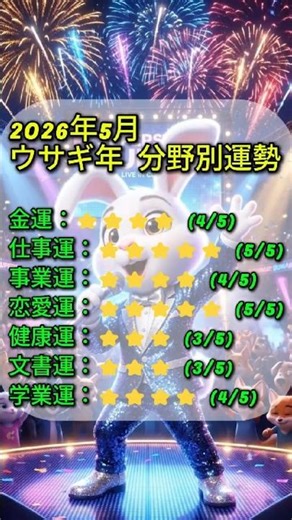 【2026年5月】ウサギ年の運勢🐰 仕事も恋愛も絶好調！？大チャンス到来✨ #占い #ウサギ年