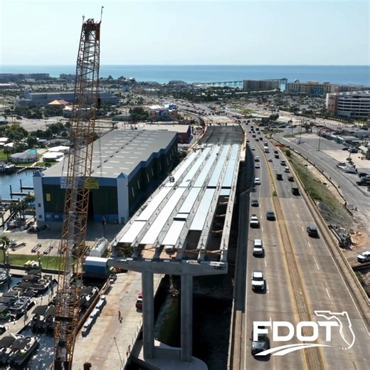 Check out this exciting flyover of the Brooks Bridge replacement project in Okaloosa County. From this aerial view, you can see the bridge deck taking shape for the new westbound structure, located just north of the existing bridge. The aerial view also highlights the height and length of the new bridge. The new bridge will stand 15 feet taller and extend 793 feet longer than the current bridge. The $171 million Brooks Bridge replacement project includes constructing two new, parallel bridges th