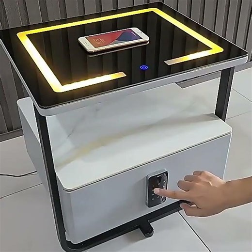 Смарт нощно шкафче с безжично зареждане, LED и заключване с парола, Код: 6441-28
