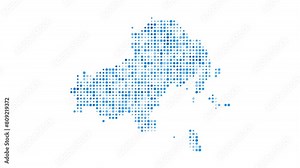 Skiathos dotted digital map. Map of Skiathos with pulsating colored circles. Shape of the island filled with blue disks. Modern video.