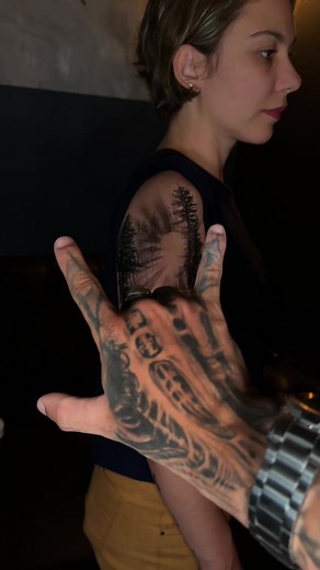 Stunning Forest Scene Tattoo on Upper Arm