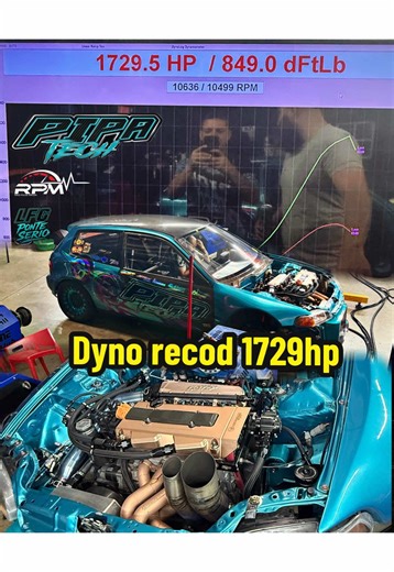 Dyno recorded hp 1729hp b18c cast block 💯 . HONDA with more hp in the world on the oem block #pipa #tech #crt #karel #bserie