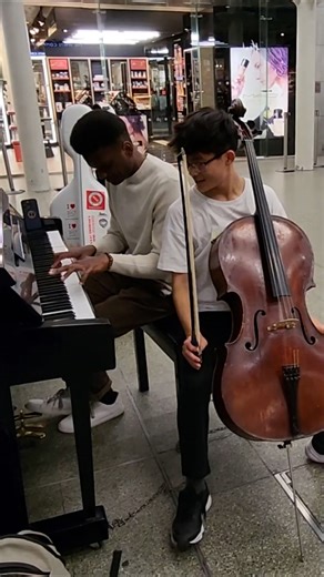 Spontaneous piano and cello duet at the station