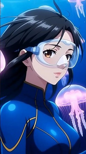 Beautiful Anime Girl Diver in a Sea of Jellyfish | Cinematic AI Short