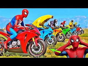 Spider-Man and Friends Jump on a Motorcycle! Airport Parkour Challenge with Spider-Man!