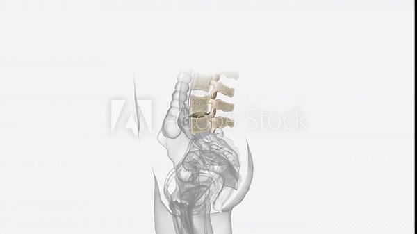 The lumbar vertebrae are, in human anatomy, the five vertebrae between the rib cage and the pelvis . Stock Video