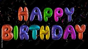 Happy Birthday text and colorful confettis animation. Alpha channel PNG codec (only original 4K version) transparent background. Streamlabs OBS Overlay decoration. Birthday celebration concept