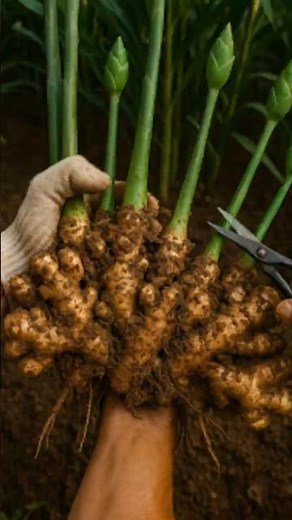 Harvest a large ginger clump that is flowering #asmr #asmragriculture #asmrsounds