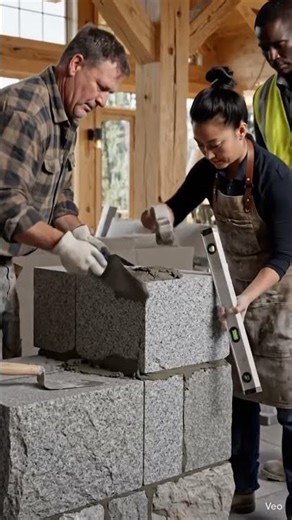 A group of masons build a luxurious house