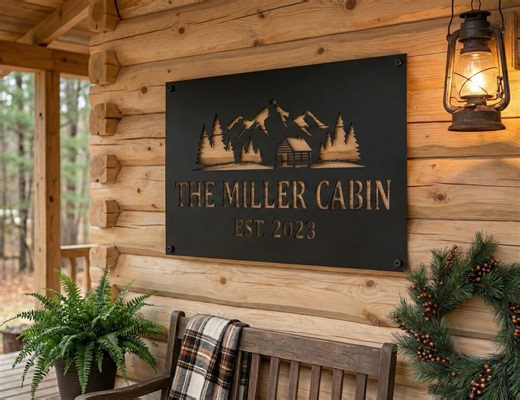 Personalized Metal Cabin Sign, Mountain Cabin Wall Art, Die Cut Rustic Decor (customizable) - Etsy