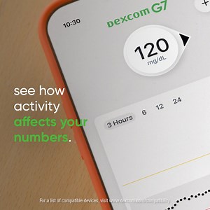 With Dexcom G7, you can see how exercise and food affect your glucose in real time, helping you spend more time in range and lower your A1C¹⁻⁵. 1 Beck, RW, et al. JAMA. 2017;317(4):371-378. 2 Beck RW, et al. Ann Intern Med. 2017;167(6): 365-374. 3 Martens T, et al. JAMA. 2021;325(22):2262-2272. 4 Laffel LM, et al. JAMA. 2020;323(23):2388-2396. 5 Welsh JB, et al. J Diabetes Sci Technol. 2022:19322968221099879. Use overpatch as instructed. For a list of compatible devices, visit www.dexcom.com/com