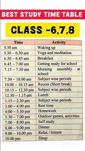 Best study time table for class 6,7,8 ! #study #gk #studytipsforstudents #studytips #board_exam #ssc