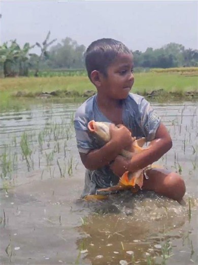 Poor Village Boy Catches Fish for Family #fishing #fish