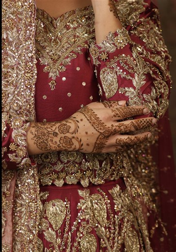 Elegant Bridal Henna Inspired by Red & Gold Embroidery