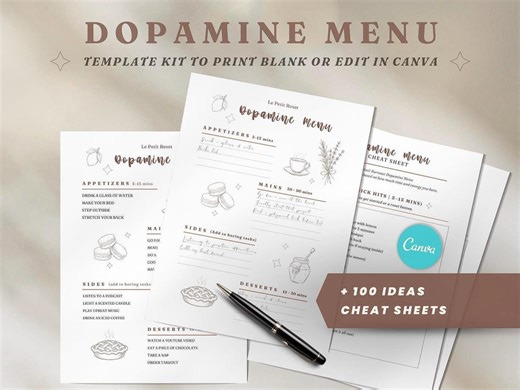 Dopamin-Menü zum ausdrucken, französisches Bistro, ADHS-Gehirnwerkzeug, bearbeitbare Canva-Vorlage + PDF-Download - Etsy.de
