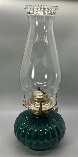 Vintage Green Glass Oil Lamp With Clear Chimney - Etsy