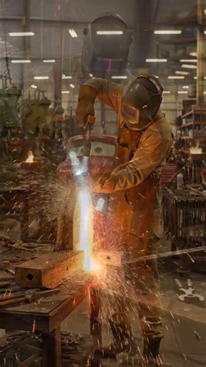 Metal Fabrication: The footage shows the intense process of cutting and shaping large metal
