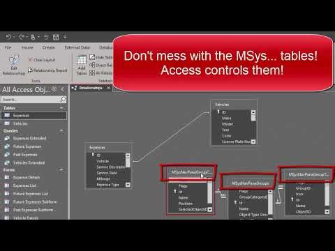 Microsoft Access: Studying the table relationships in the Vehicle maintenance template
