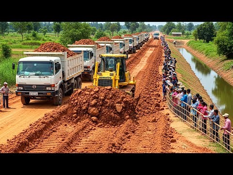 Expert Bulldozer Operation! Komatsu Dozer & Dump Truck Creating Solid Rural Road Foundation
