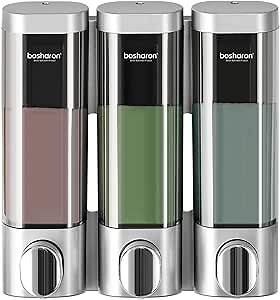 3 in 1 Wall Mounted Shower Dispenser, 3 x 10 oz Shampoo Body Wash Conditioner Pump Dispenser, No Drill for Bathroom & Kitchen