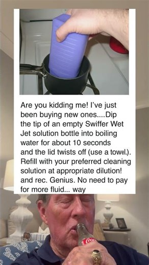Dip The Tip of an Empty Swiffer Wet Jet Solution Bottle into Boiling Water and The Lid Twists Off.
