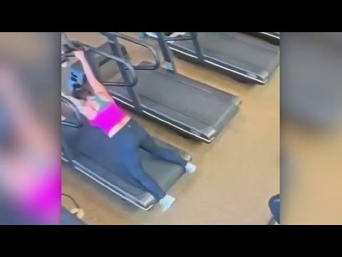 Woman falls on treadmill, loses pants
