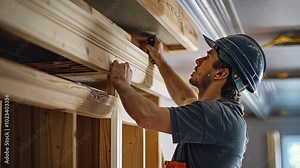A carpenter contractor skillfully remodeling a home interior with precision tools and attention to detail. Carpentry contractor, home remodeling