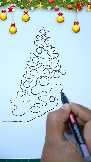 Top 10 Christmas Tree & Ornaments in One Line 🖋️🎄 Creative Drawing Ideas😍 #art #drawing #christmasart #onelineart | Creative Art & Craft Ideas