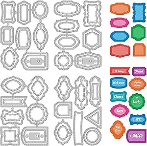 30 Styles Labels Die Cuts for Card Making Backgrounds Frame Metal Cutting Die for Scrapbooking Carbon Steel Embossing Template Tab Note Cutting Dies DIY Cards Album Crafts Supplies