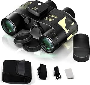 Marine Binoculars 7x50 Waterproof with Compass & Rangefinder, Military Binoculars HD, Fog Proof Sea Ocean Binoculars for Adults, Sailing, Cruising, Boating, Fishing, Bird Watching, Safari