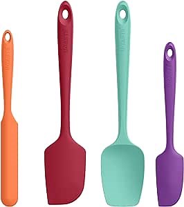 High Heat Resistant Silicone Spatula: U-Taste 600ºF Hot-Proof Food Grade Rubber Kitchen Baking Scraper, Flexible and Sturdy Cooking Utensil for Mixing Scraping in NonStick Cookware (4PCS, Multicolors)