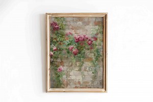 Peinture à l'huile vintage roses roses sur mur de briques | Couleurs douces | Téléchargement numérique - Etsy France