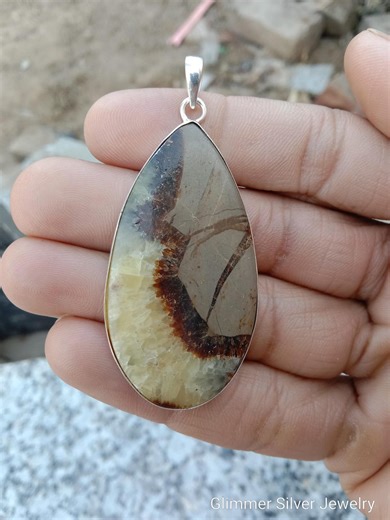 Natural Septrian Jasper Pendant Necklace: Handmade 925 Sterling Silver Necklace Jewellery - Etsy